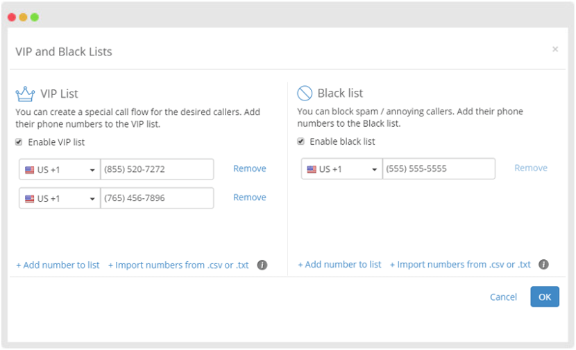VIP or blacklist calls routing