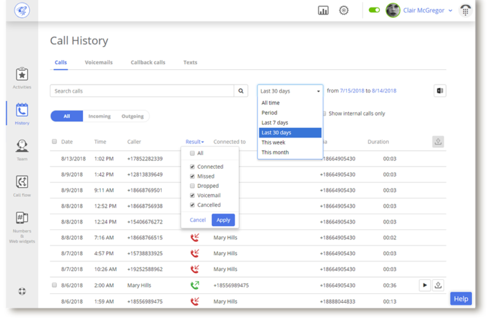 check call history incoming and outgoing calls