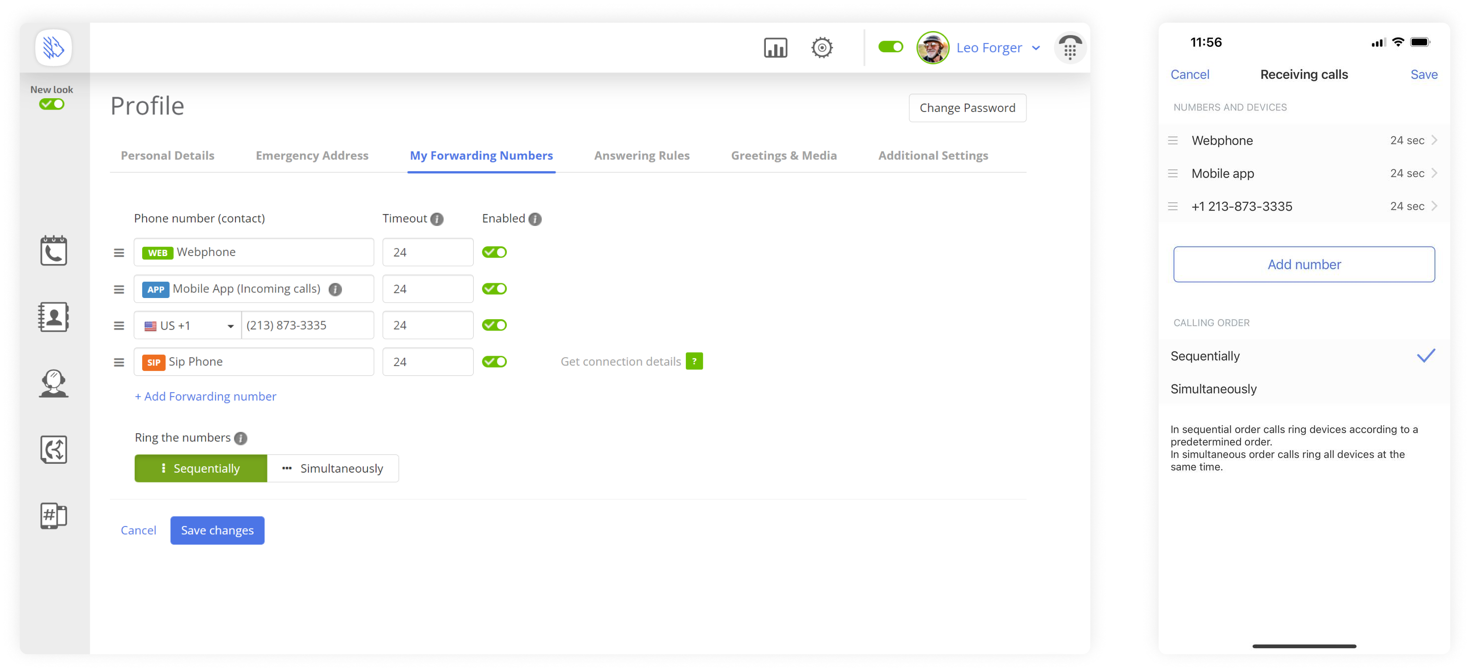 Call forwarding setup MightyCall