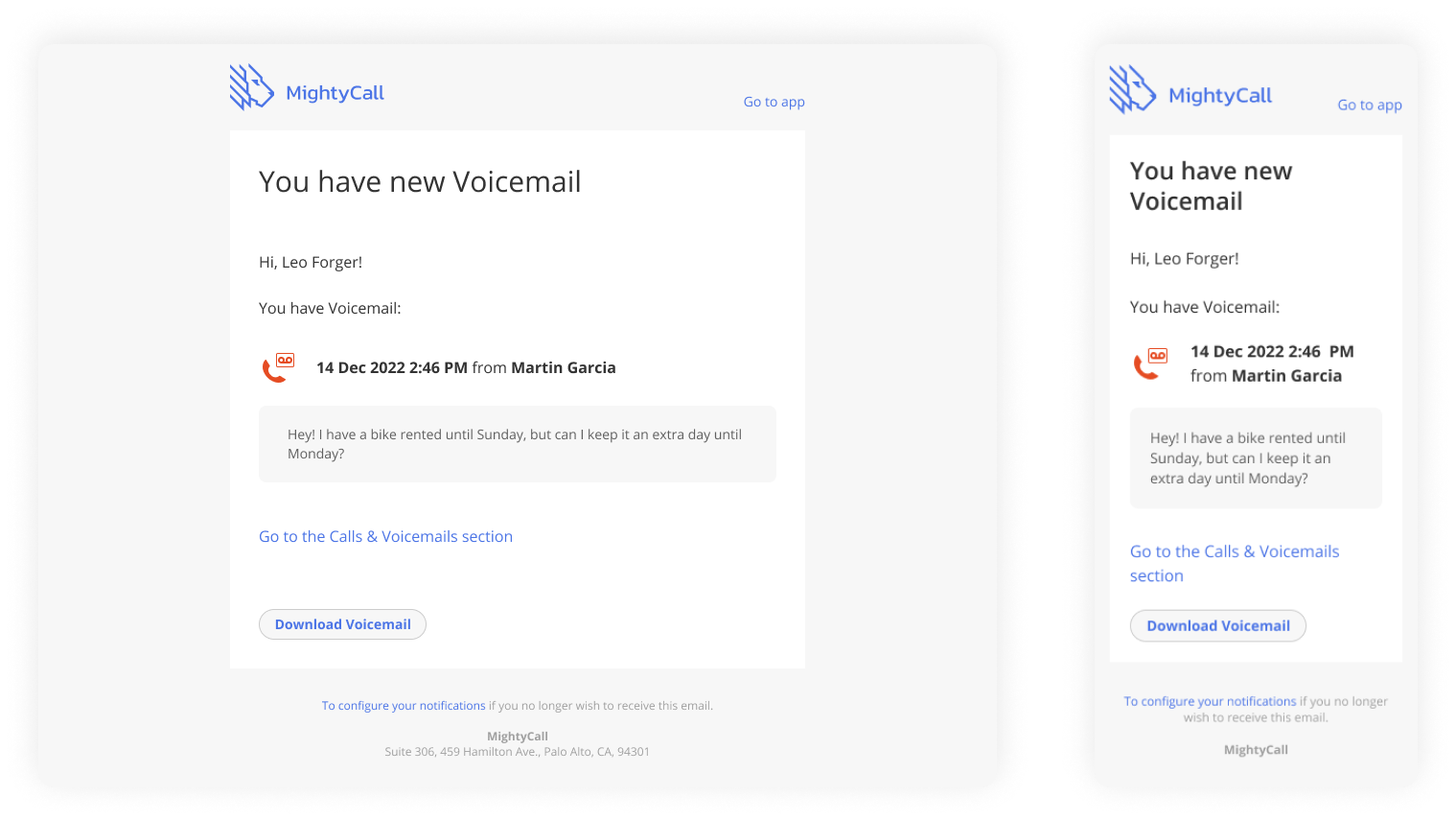 voicemail to email mightycall