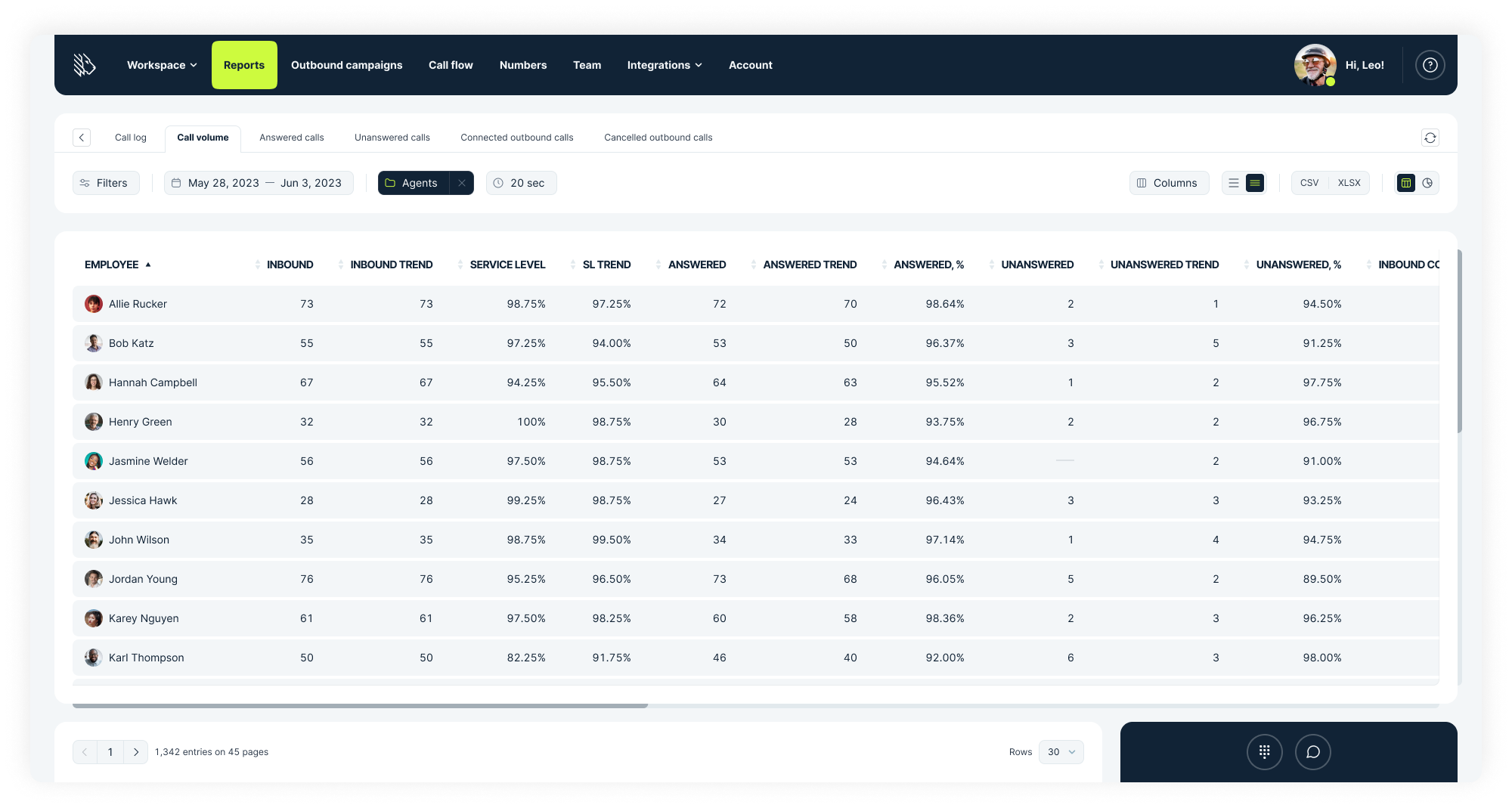 MightyCall's new call log feature example