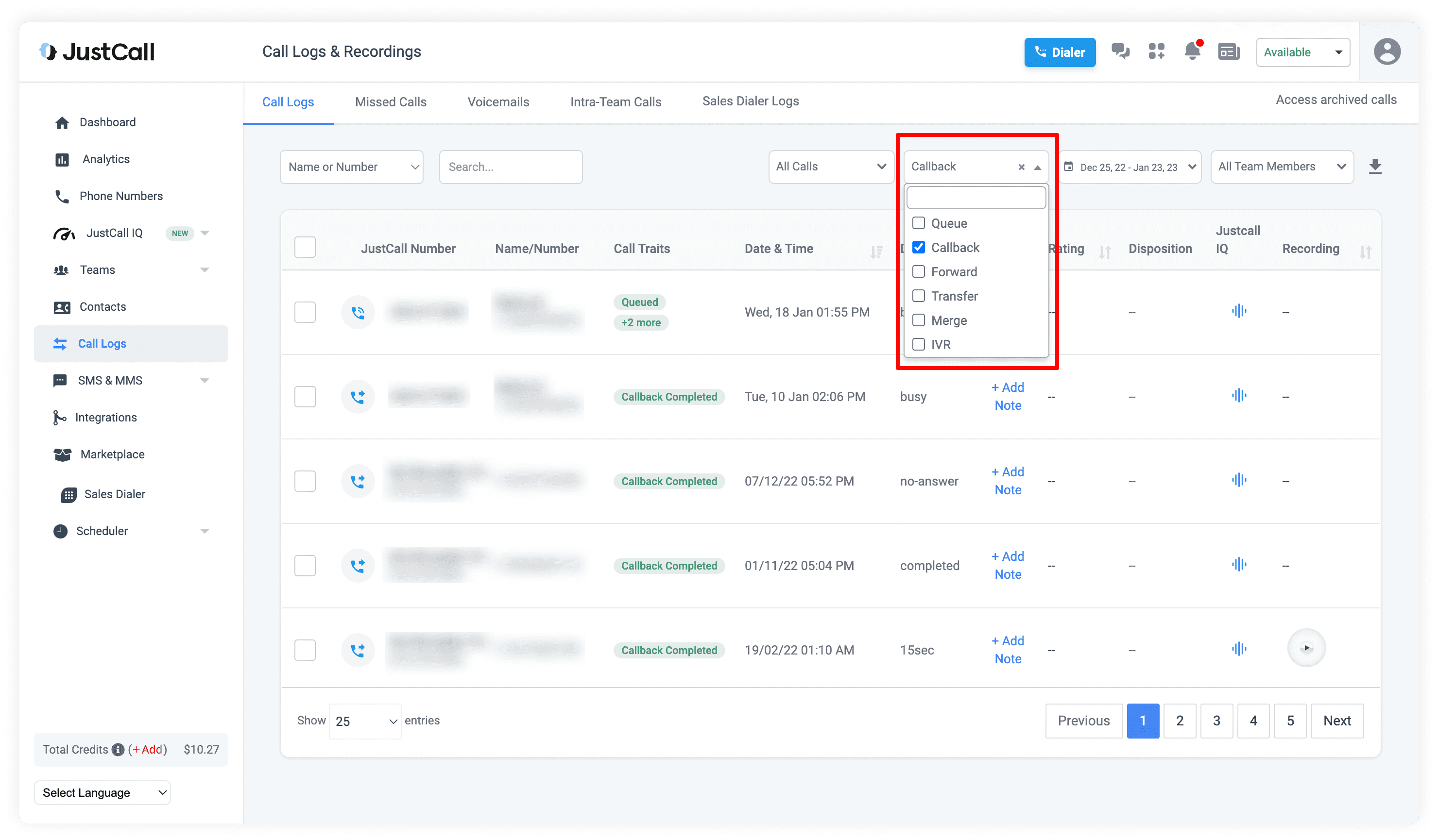 justcall interface