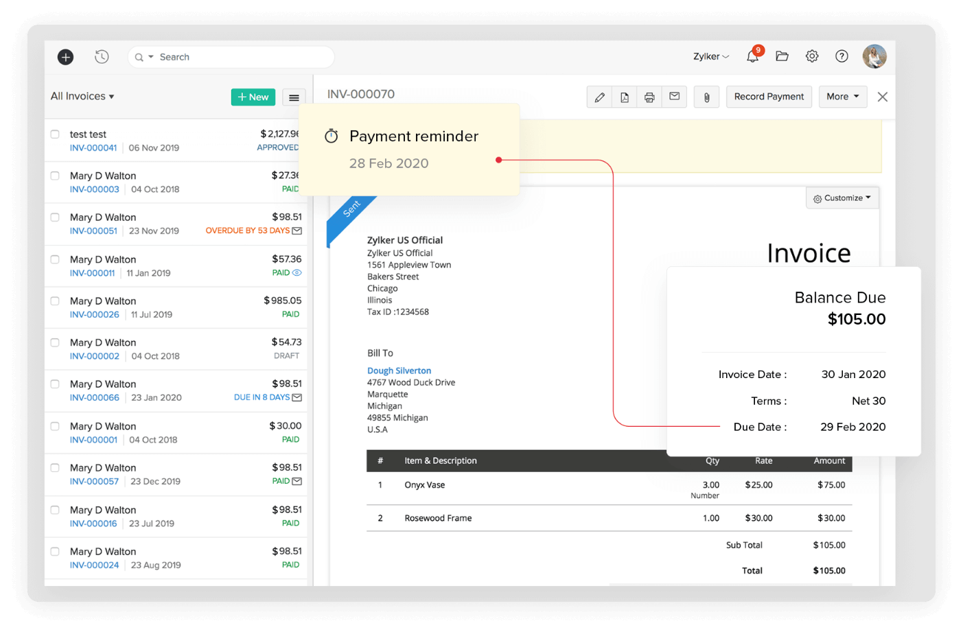 Zoho books interface