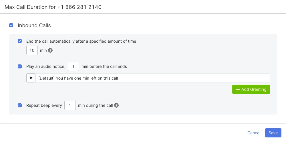 Call duration inbound calls