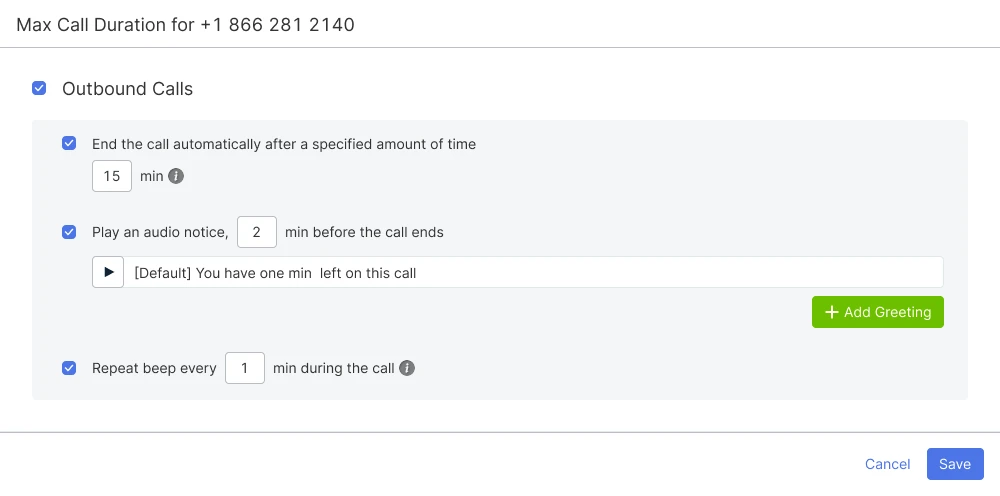Call duration outbound calls