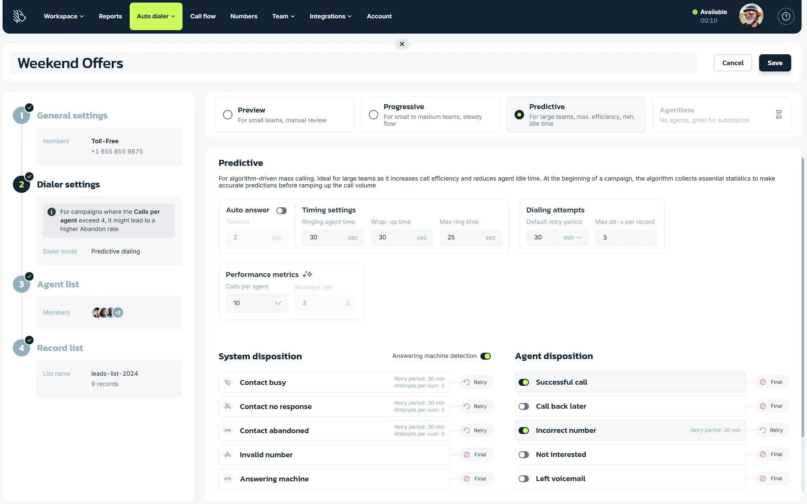 10 line predictive dialer and manual control at MightyCall setup illustration