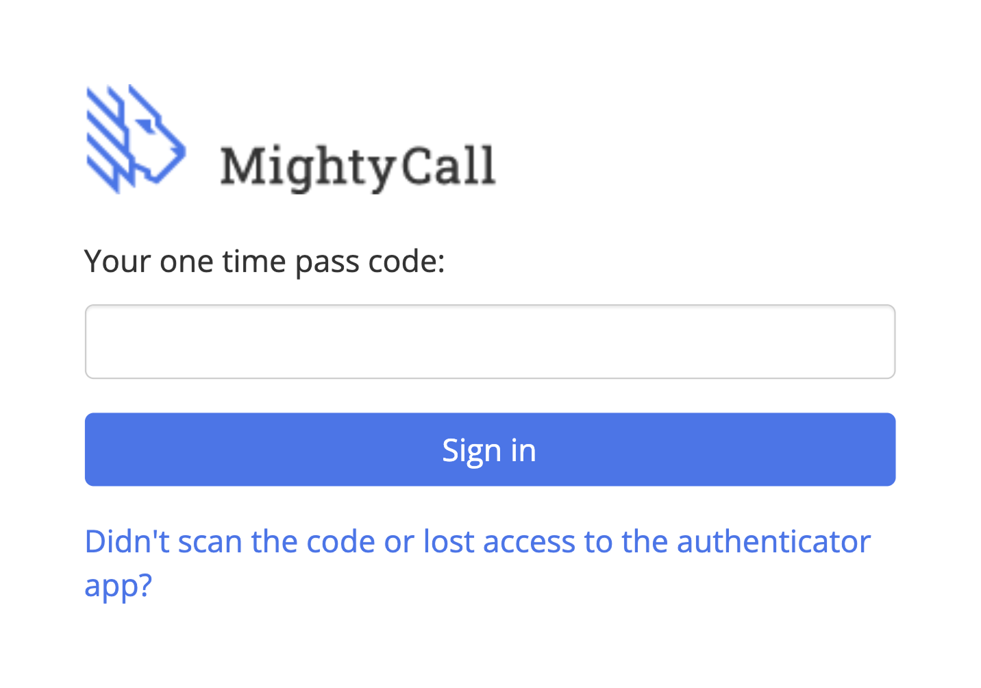 MightyCall Two-Factor Authentication login