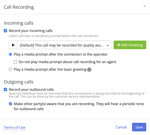 Call recording feature MightyCall