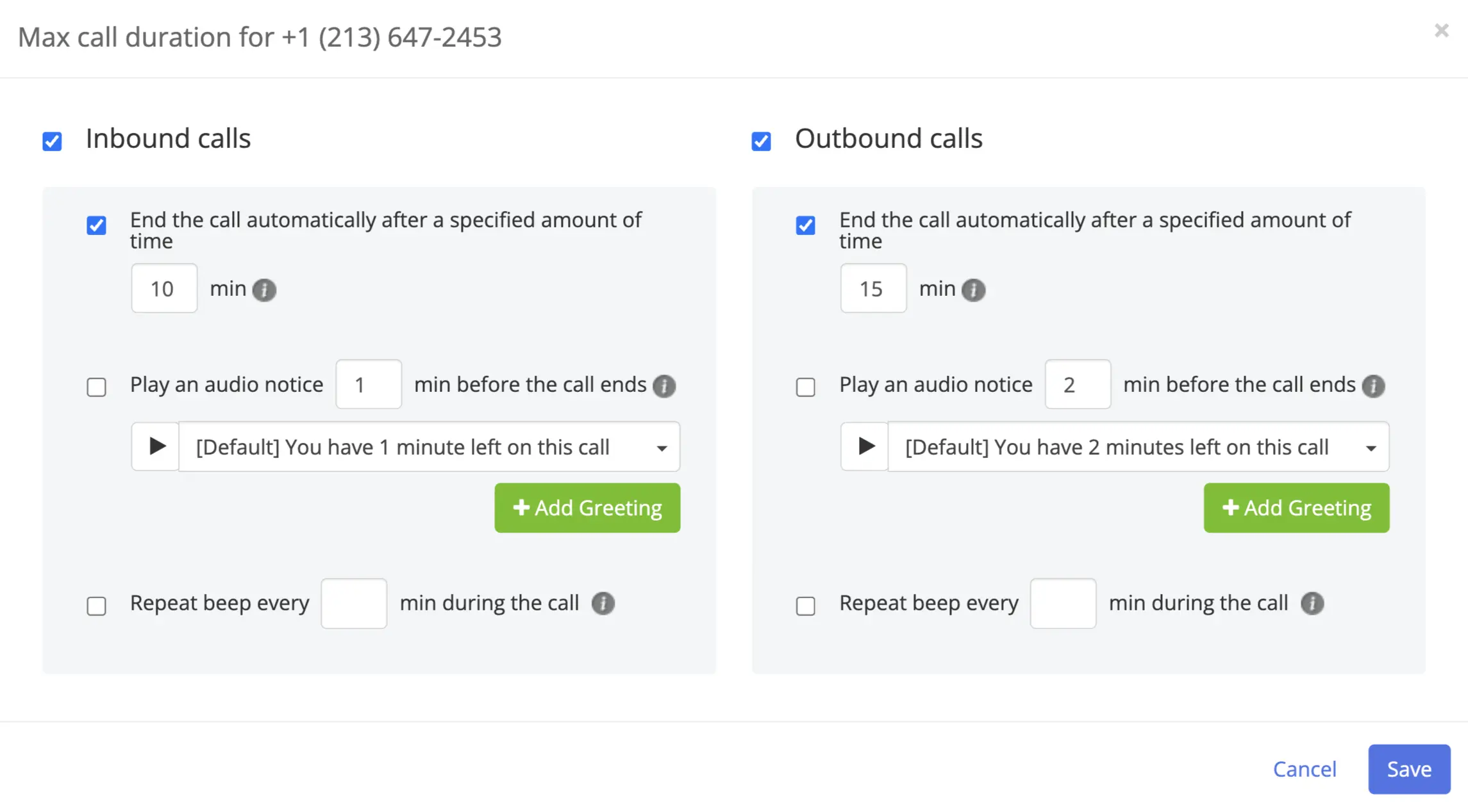 call duration limits