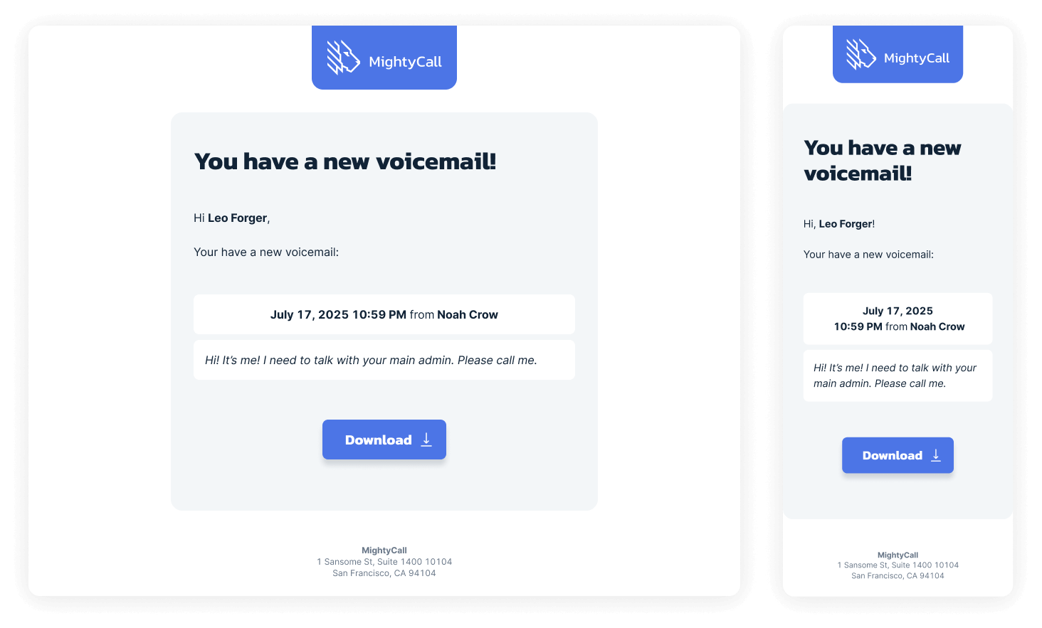 Voicemail to email web and mobile MightyCall