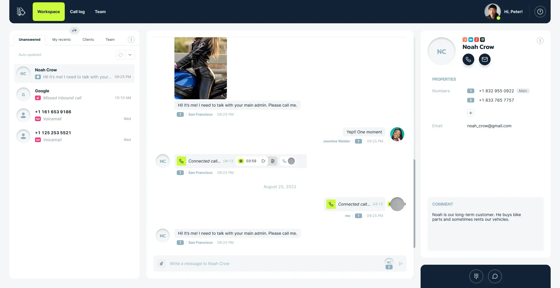 MightyCall Workspace Screen