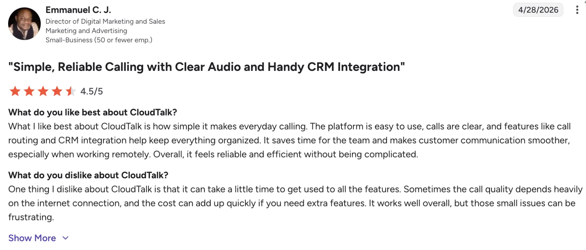 Cloudtalk_user_review_on_G2
