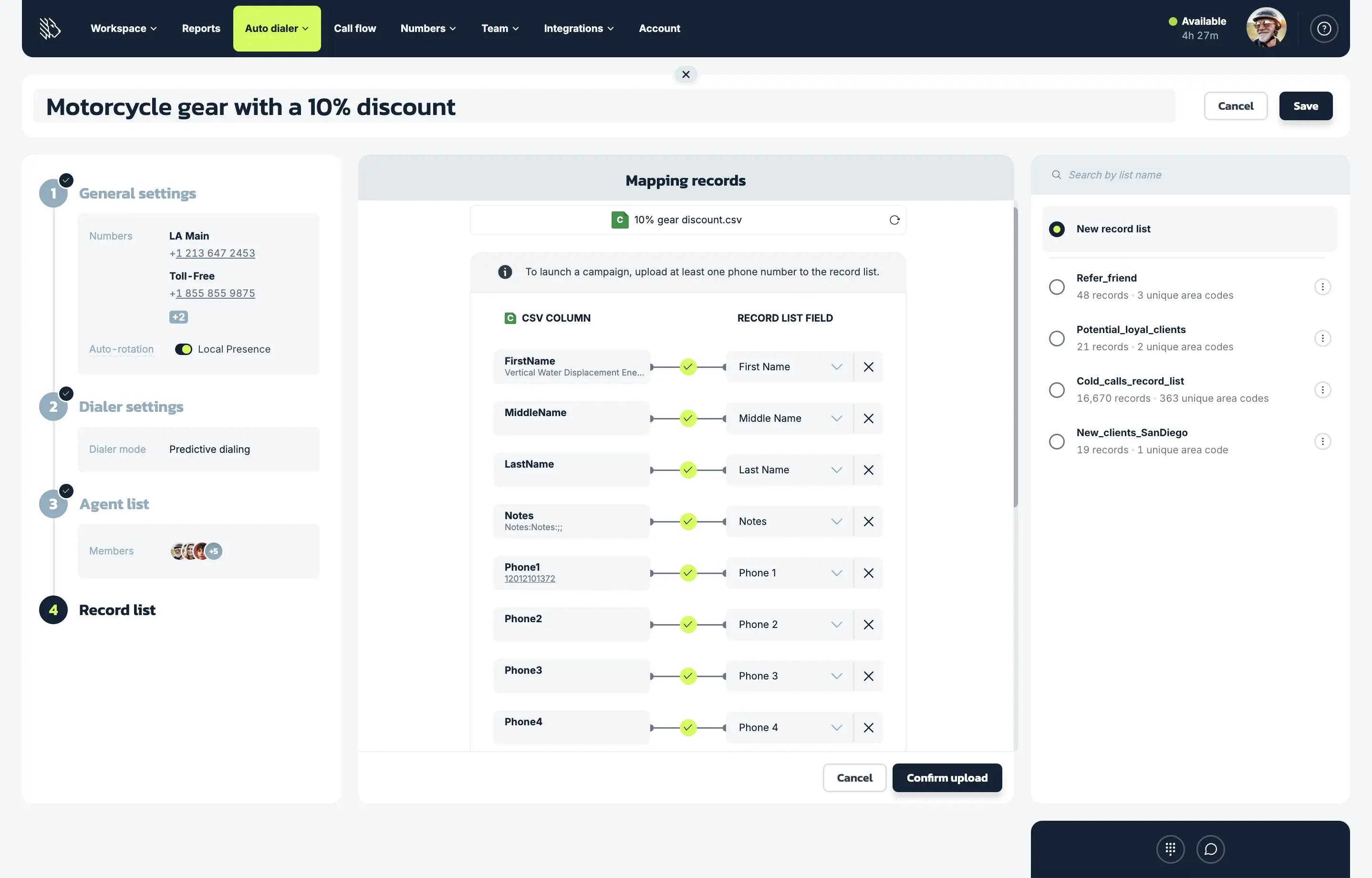 predictive dialer-upload record list – MightyCall